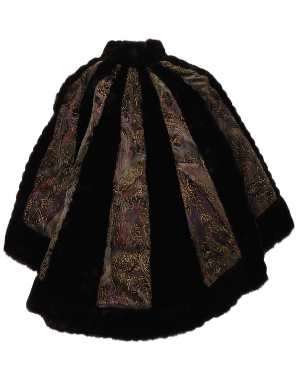 vintage Femmes Fausse Fourrure Pardessus UK 16 Grand Paisley Noir