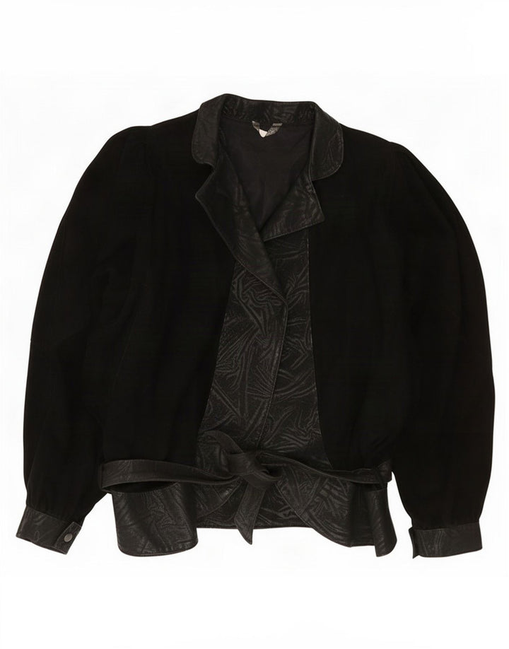 veste en daim femme vintage UK 14 cuir noir moyen