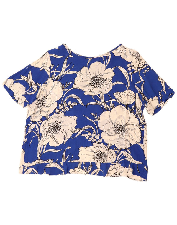 ZARA Femme Chemisier Oversize Top UK 16 Grand Bleu Floral