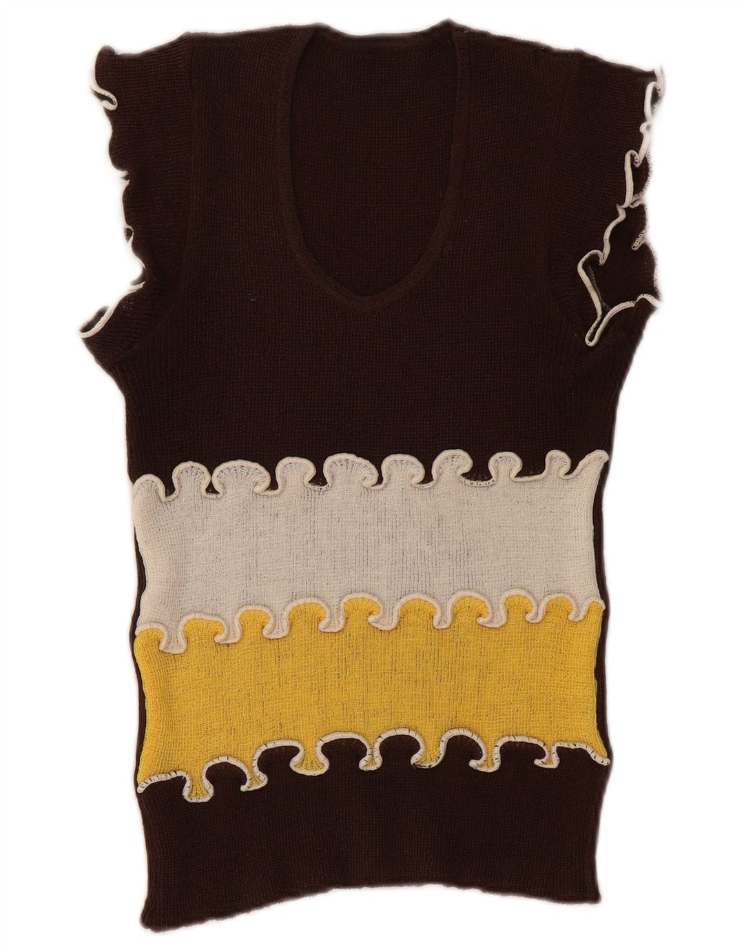 vintage Womens Vest Tank Top UK 8 Petit Colorblock Brun