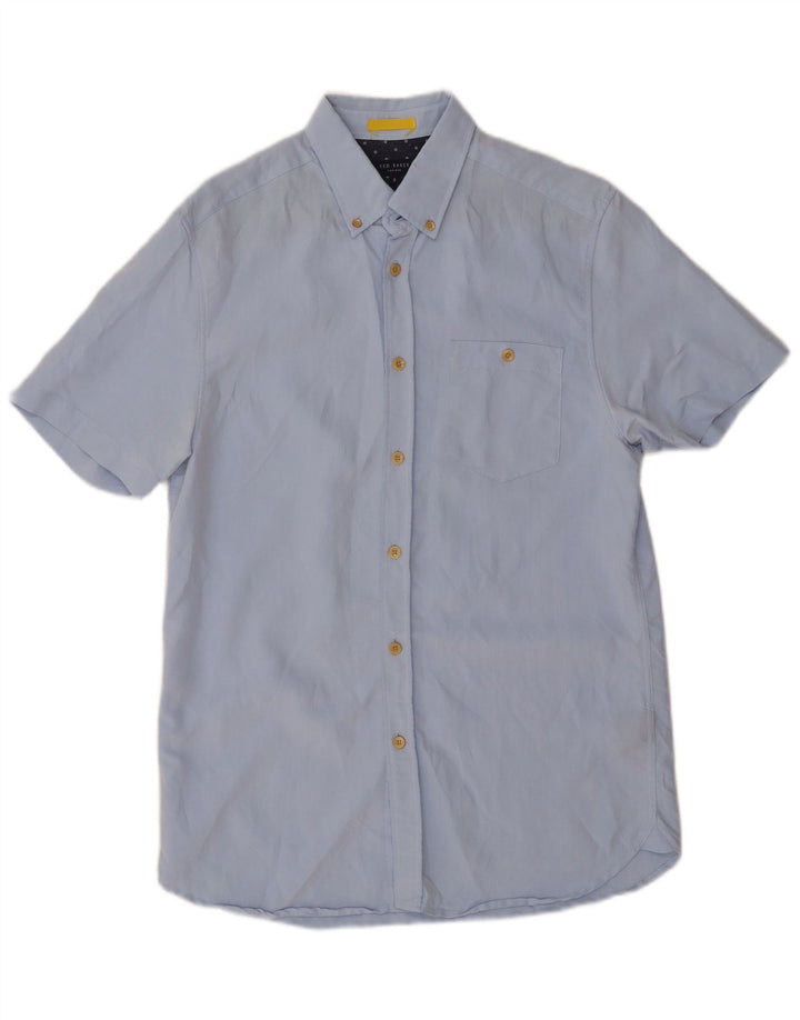 Ted Baker Chemise à manches courtes pour homme Taille 3 Bleu moyen Modal