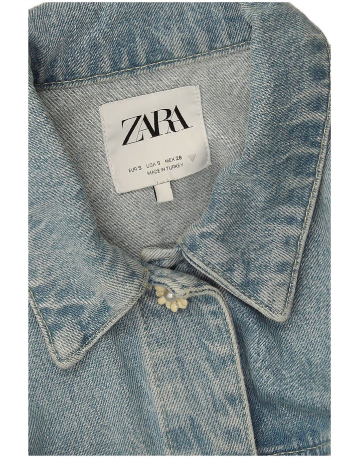 Zara Womens Crop Denim Jacket UK 10 Petit Bleu Patchwork