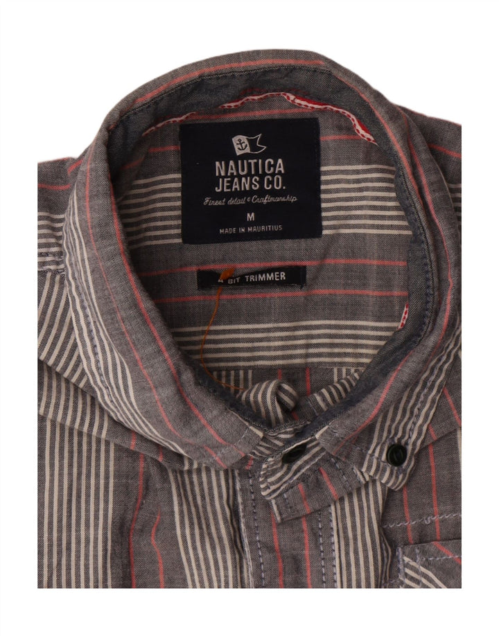 Nautica Chemise à Manches Courtes Homme Gris Moyen Rayé Coton