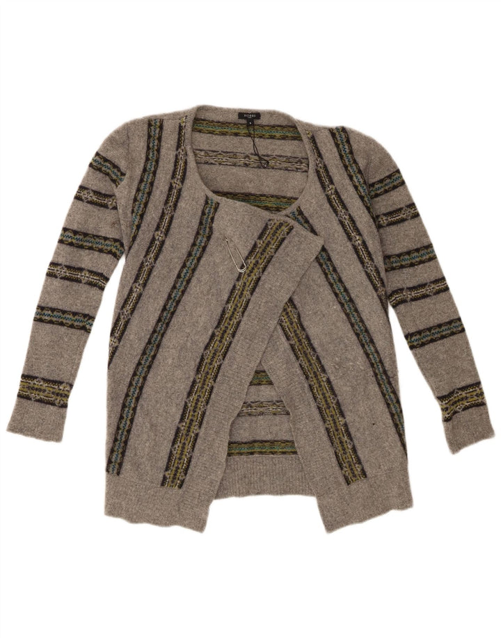 HOBBS Womens Oversized Open Cardigan Sweater UK 10 Small Grey Striped Wool