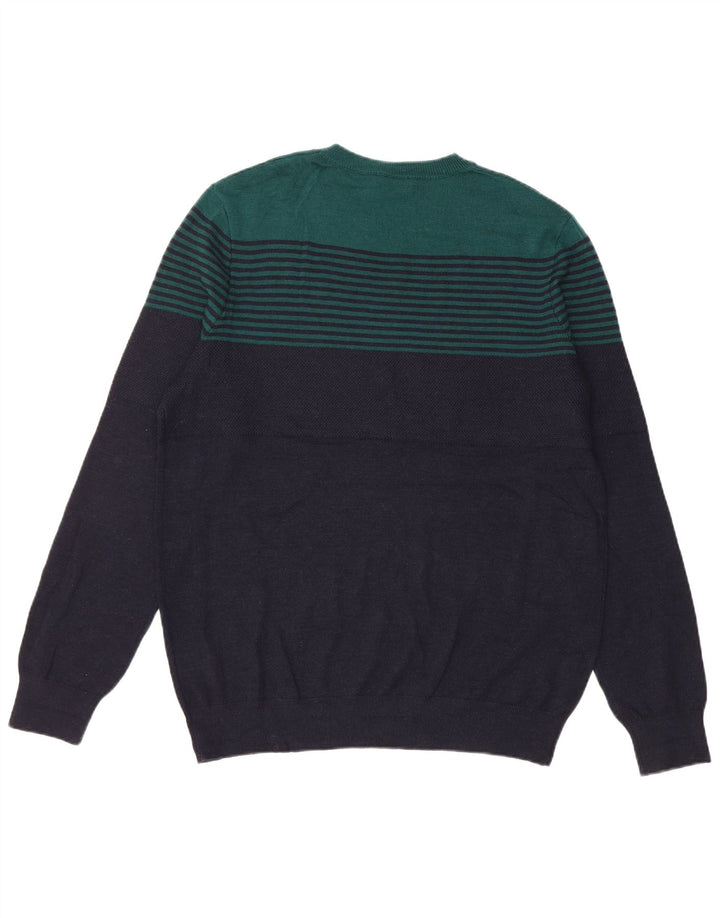 Jaeger Pull à col rond pour homme en laine color block bleu marine