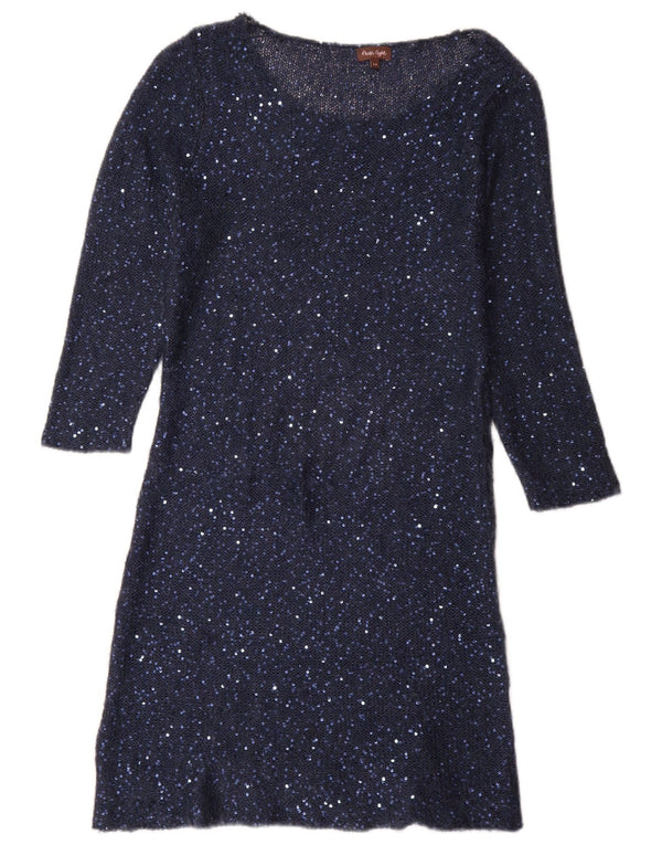 Phase Eight Robe pull à paillettes à manches 3/4 pour femme UK 14 Bleu marine moyen