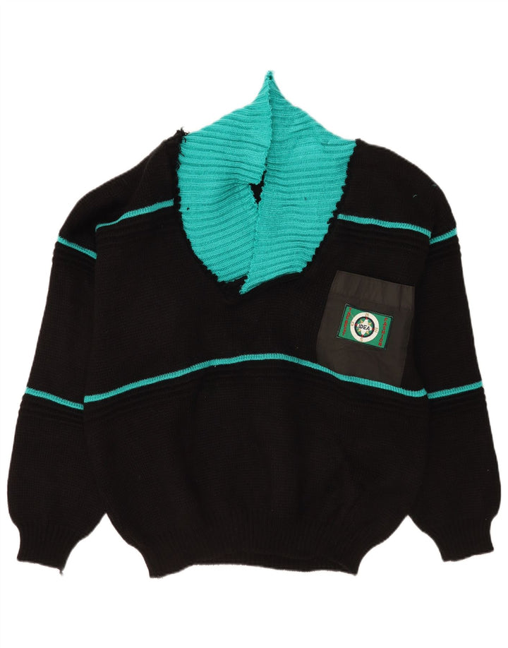 Idea Pull à col châle pour homme Taille L Noir Colorblock