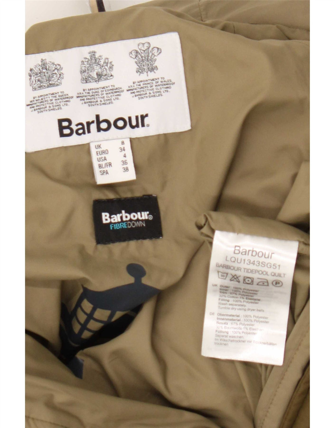Barbour Veste matelassée surdimensionnée à capuche pour femme UK 8 Small Vert Polyester