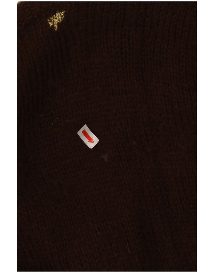 VINTAGE Pull Cardigan Femme UK 8 Petit Marron