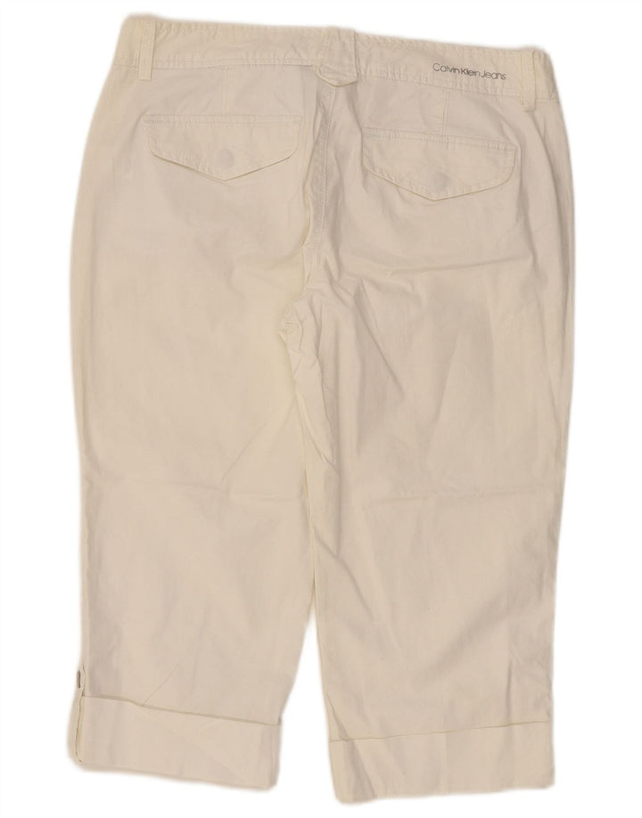 CALVIN KLEIN Pantalon Capri Slim pour Femme US 12 Large W34 L19 Blanc Cassé