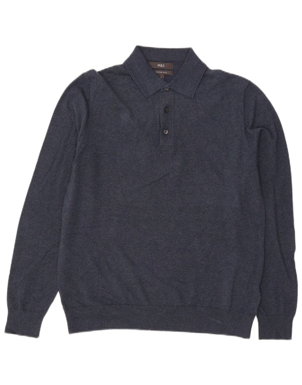Marks & Spencer Pull col polo homme bleu marine moyen coton
