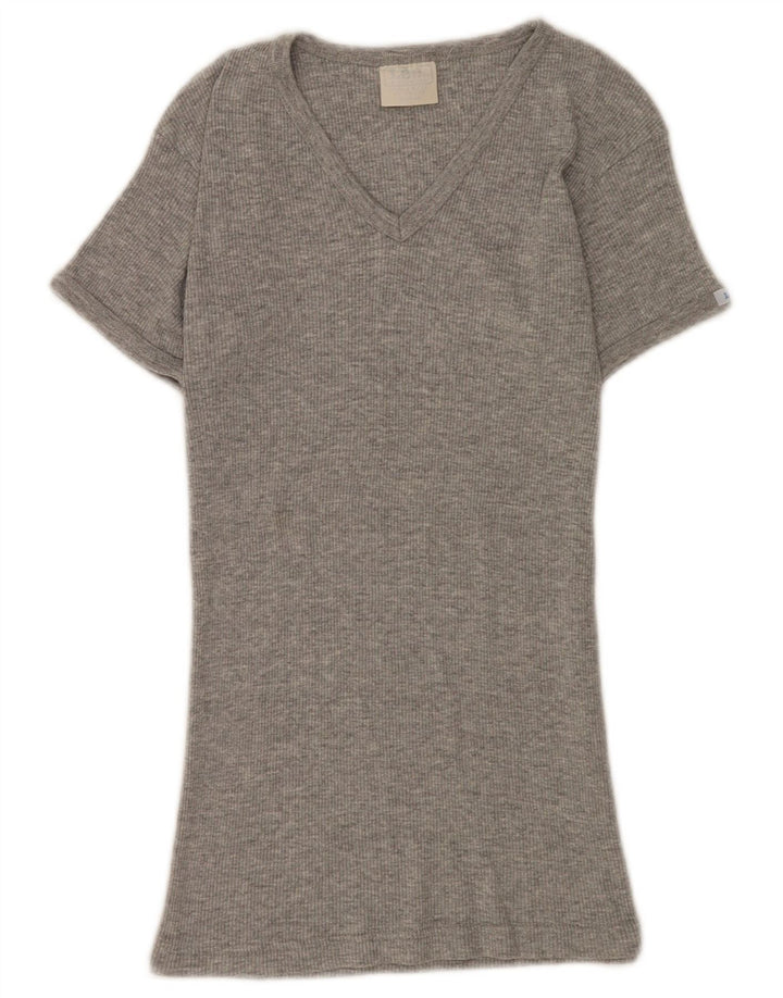 Lee T-Shirt Femme Top UK 8 Small Gris Coton