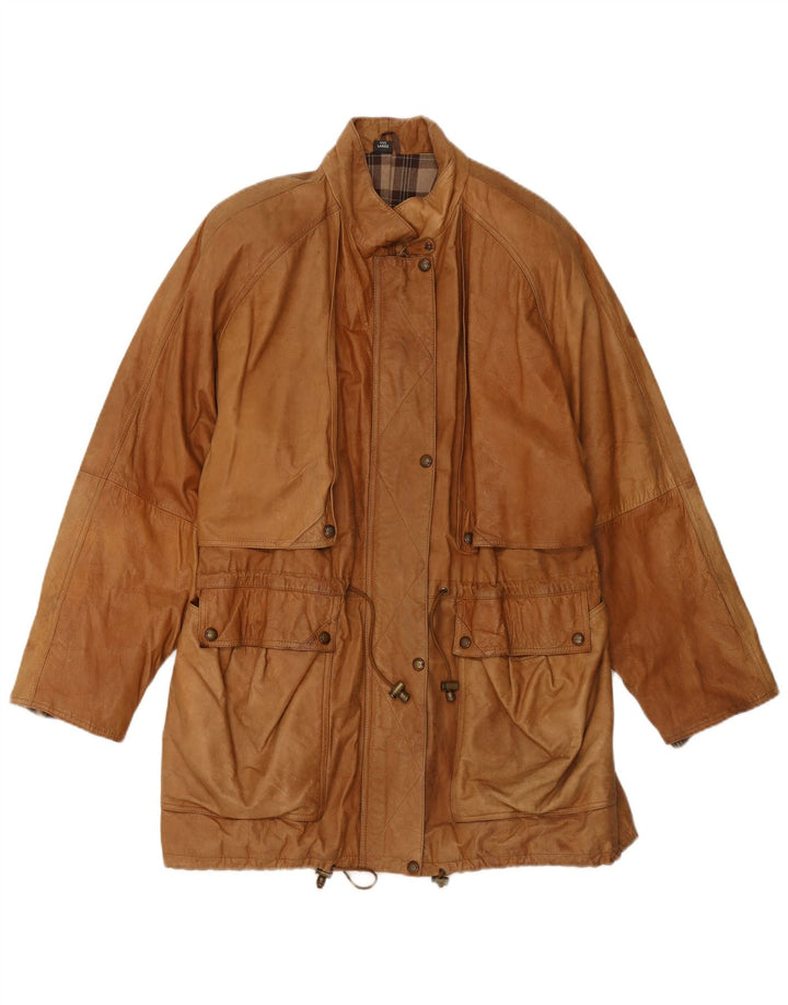 VINTAGE Manteau en cuir femme UK 16 Grand cuir beige