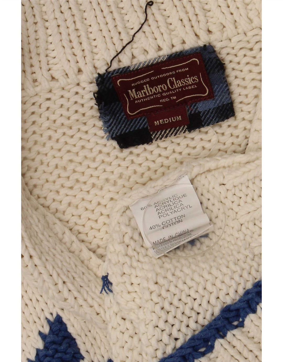 Marlboro Classics Cardigan pour homme Blanc cassé Fair Isle Rétro