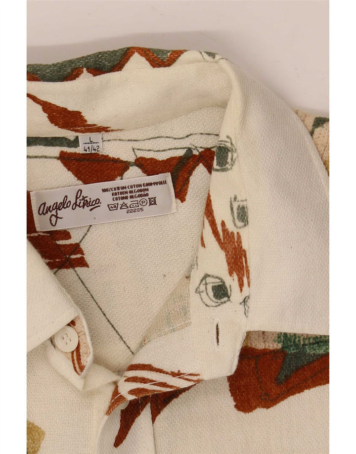 Angelo Litrico Chemise à motif abstrait pour homme Taille 41/42 Large Blanc cassé