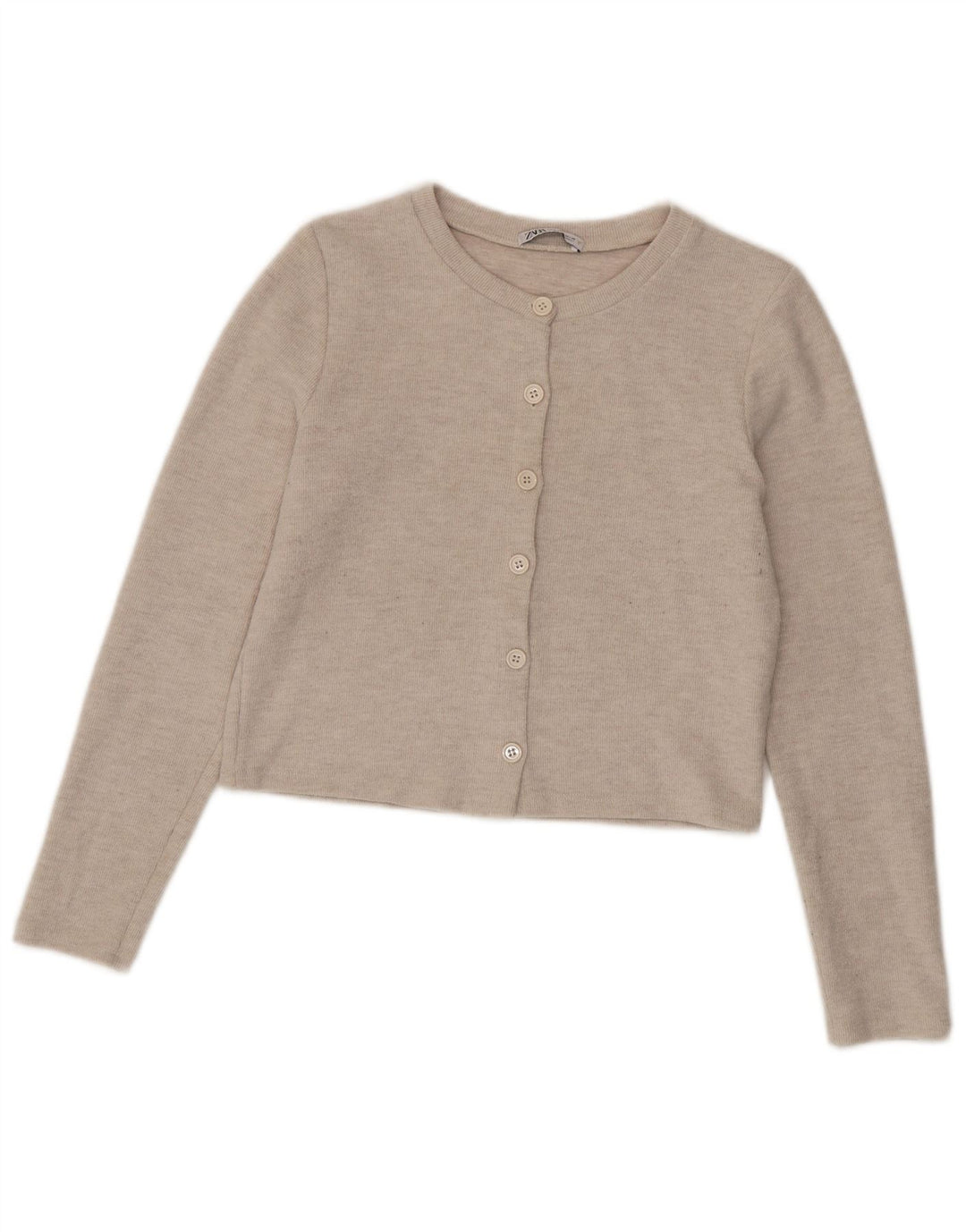 Zara Womens Crop Cardigan Pull UK 12 Polyester Beige Moyen