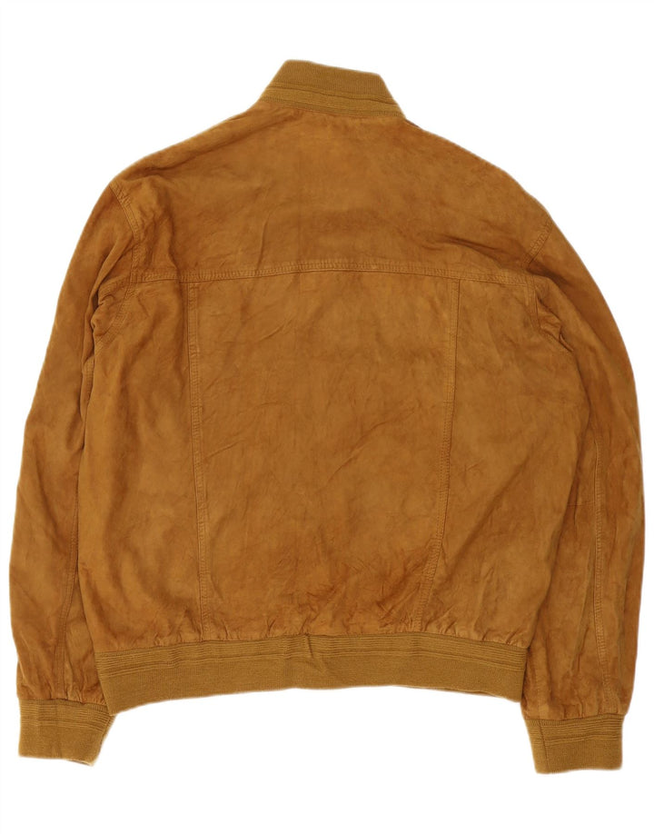 vintage Mens Suede Bomber Jacket IT 54 2XL Cuir Marron