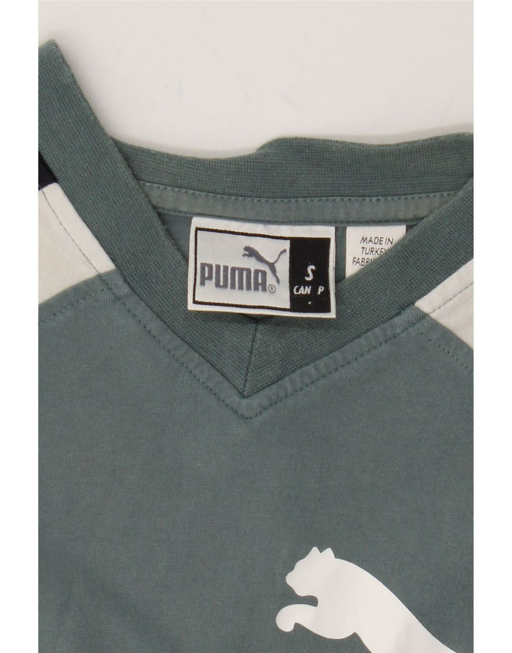 PUMA Mens Graphic T-Shirt Top Small Blue Colourblock Cotton Vintage Puma and Second-Hand Puma from Messina Hembry 