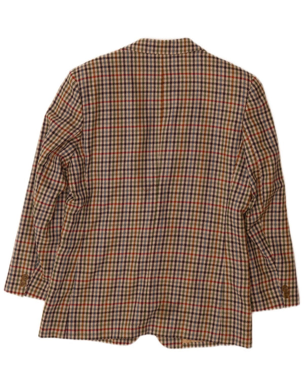 DAKS Veste blazer à 2 boutons coupe ample pour femme UK 10 Petit pied-de-poule beige