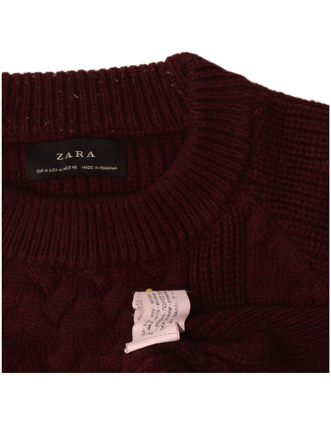 Zara Pull à col rond en laine bordeaux moyen pour homme