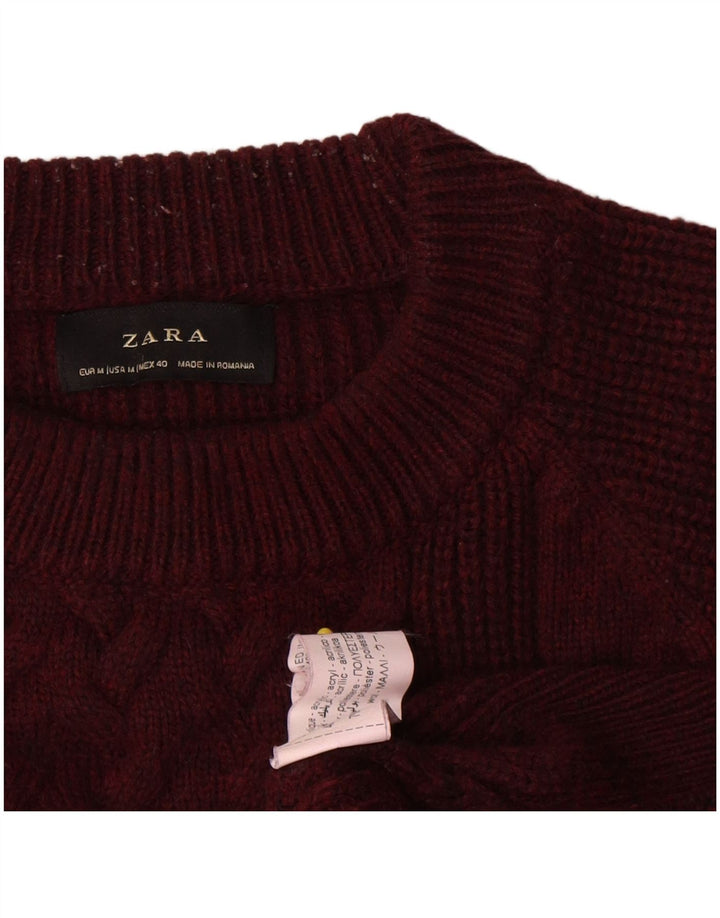 Zara Pull à col rond en laine bordeaux moyen pour homme