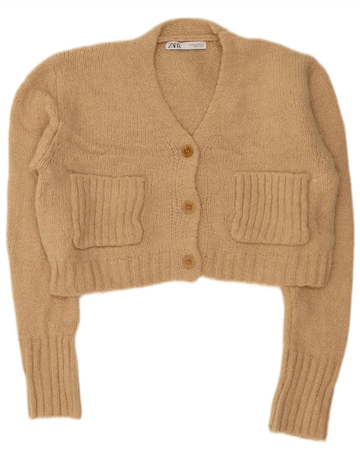 Zara Cardigan court pour femme UK 14 Beige moyen