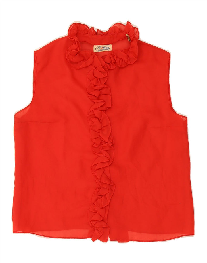 VINTAGE Womens Sleeveless Ruffle Front Blouse Top EU 42 Large Red Vintage Vintage and Second-Hand Vintage from Messina Hembry 