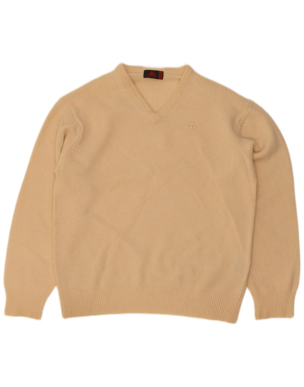 Kappa Pull col V pour homme en laine d'agneau Beige Large