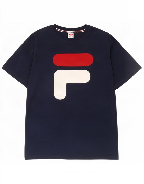 Fila Homme Tennis Graphic T-Shirt Top Petit Bleu Marine Coton