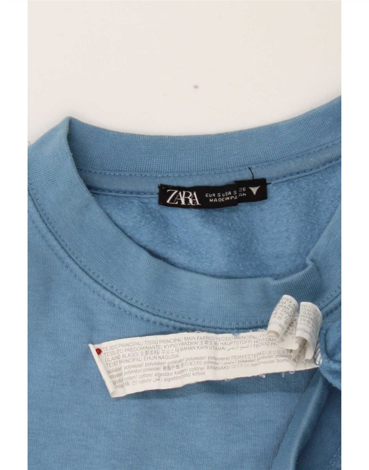 Zara Womens Crop Sweatshirt Jumper UK 10 Petit Bleu Polyester