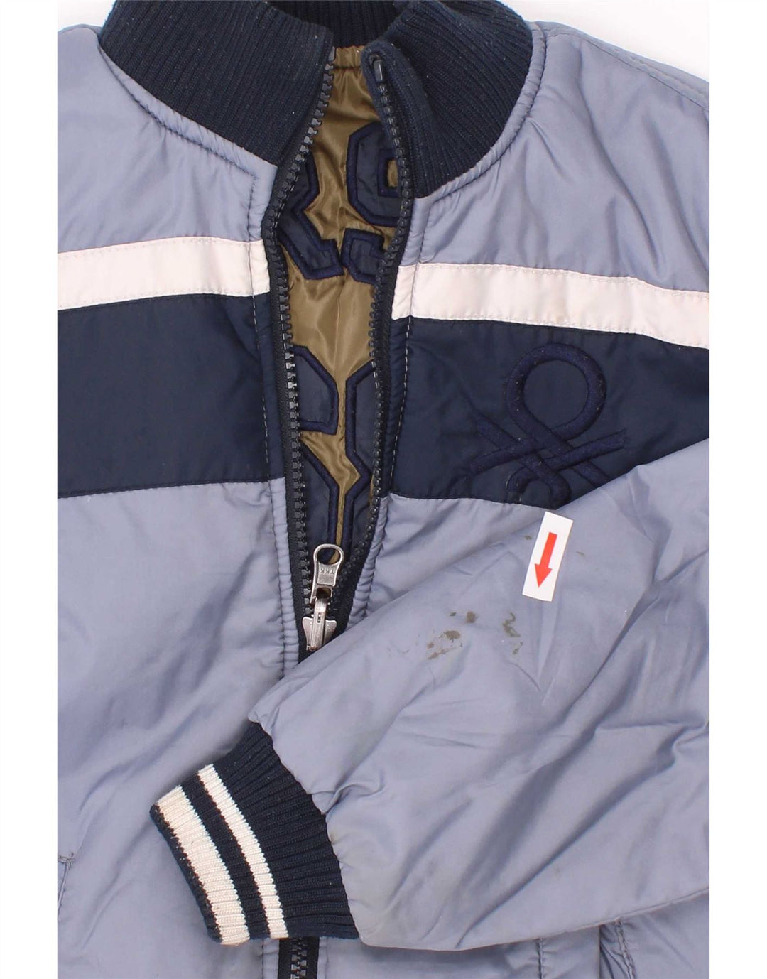 Benetton Veste matelassée graphique pour garçon 7-8 ans Bleu moyen colour block