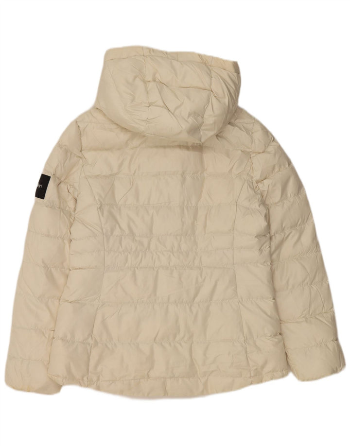 CALVIN KLEIN Veste matelassée à capuche pour femme UK 14 Medium Off White Polyester