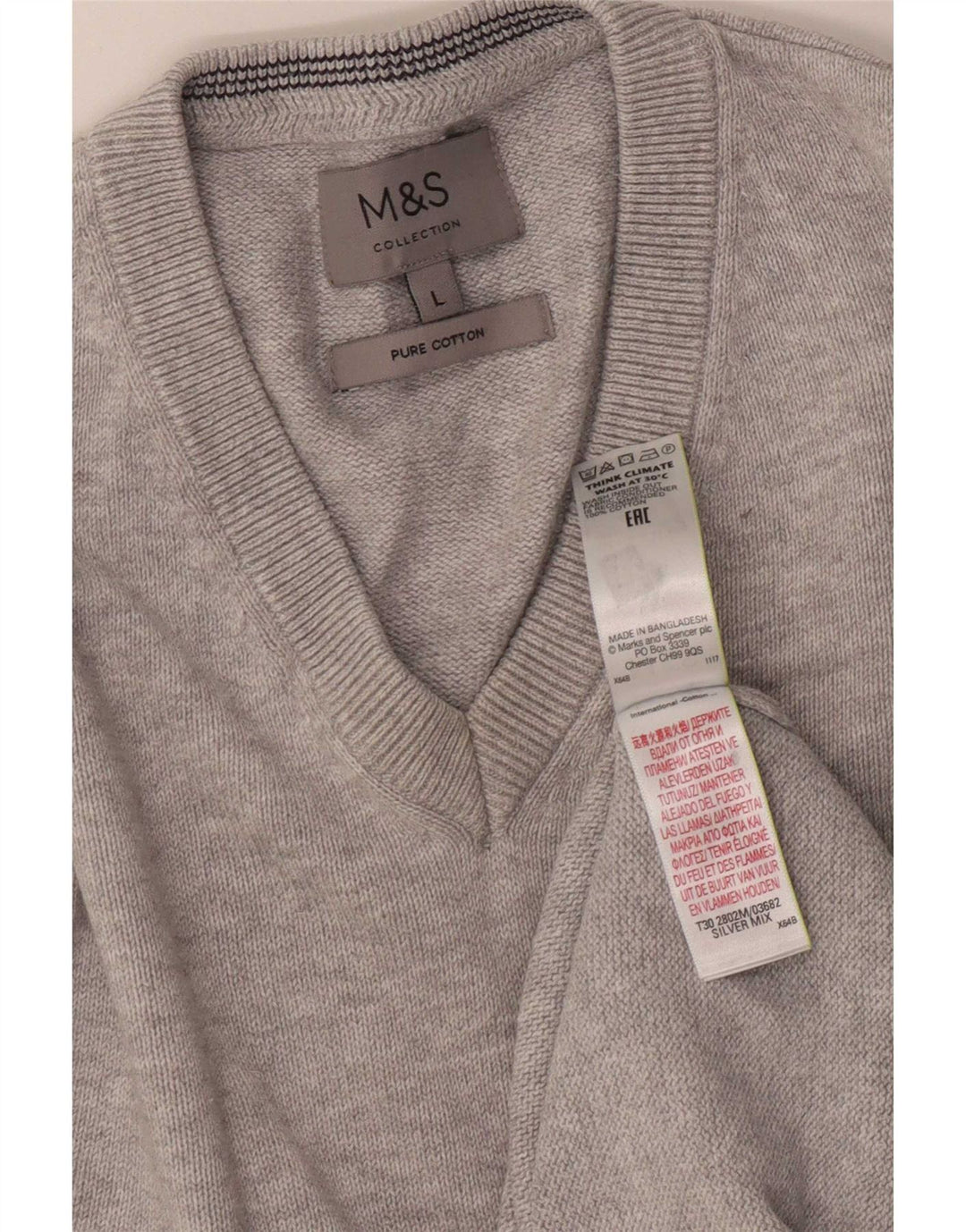 Marks & Spencer Pull col V pour homme en coton moucheté gris Taille L