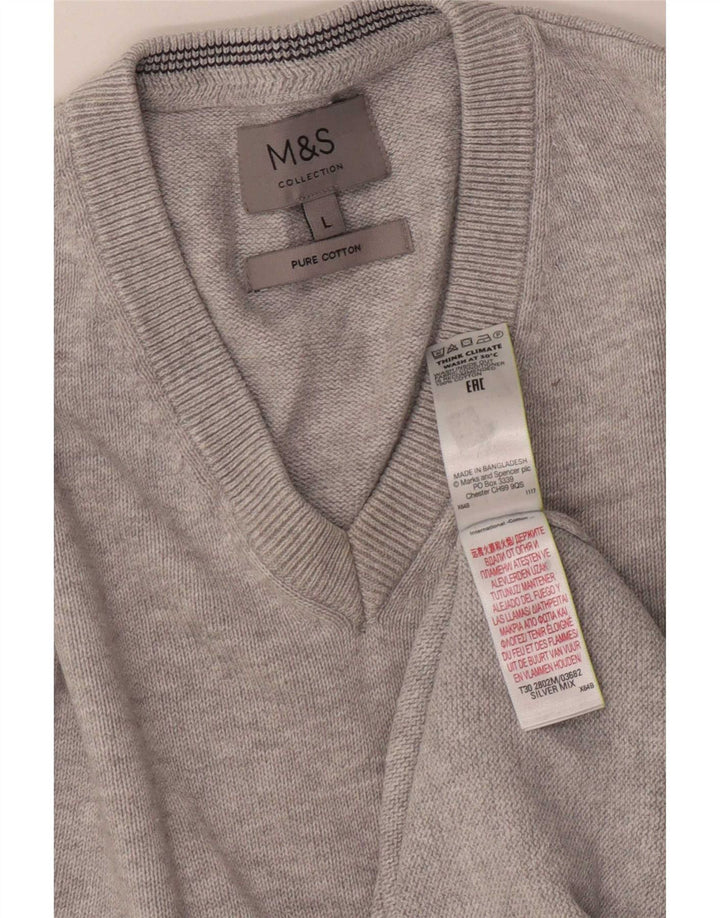 Marks & Spencer Pull col V pour homme en coton moucheté gris Taille L