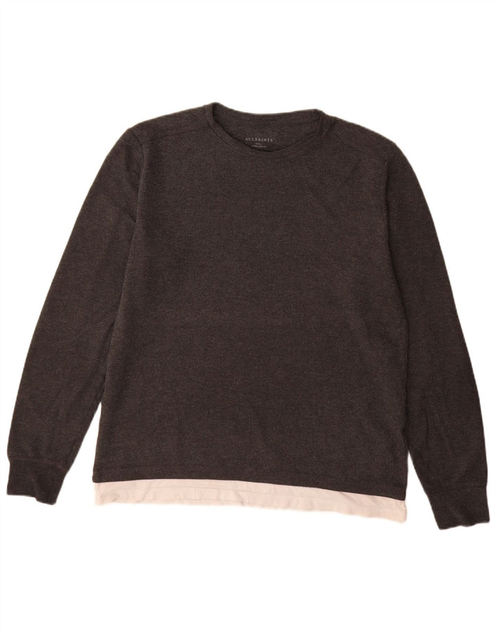 All Saints Pull long à col bateau pour homme Gris Taille S