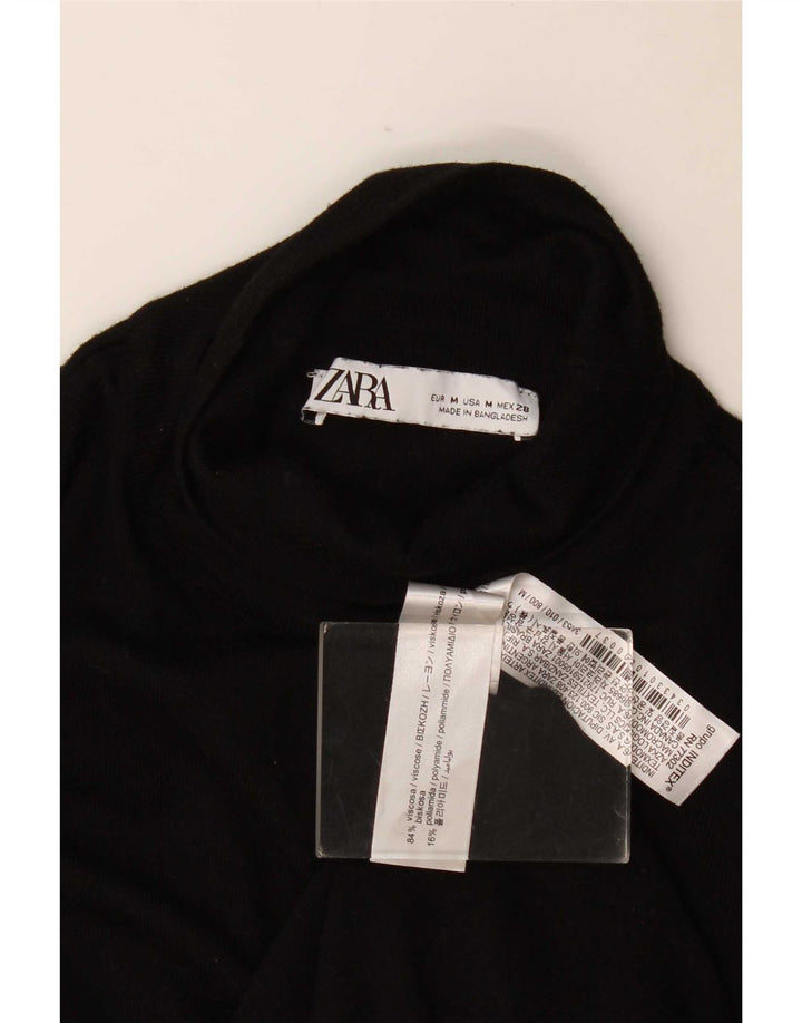 Zara Pull col roulé pour femme UK 12 Medium Noir Viscose