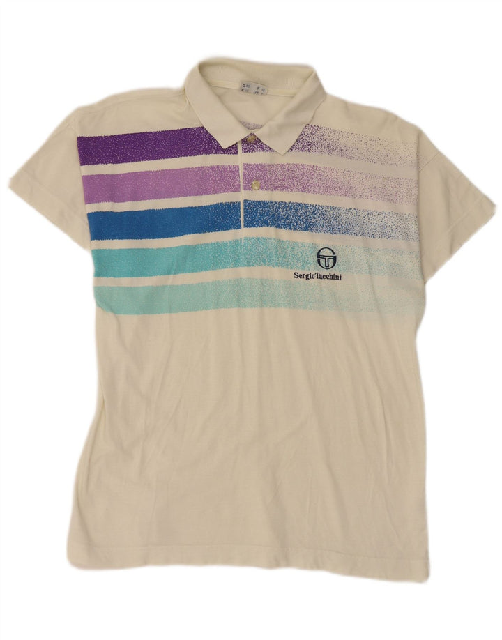 SERGIO TACCHINI Polo Homme Petit Coton Rayé Blanc Cassé