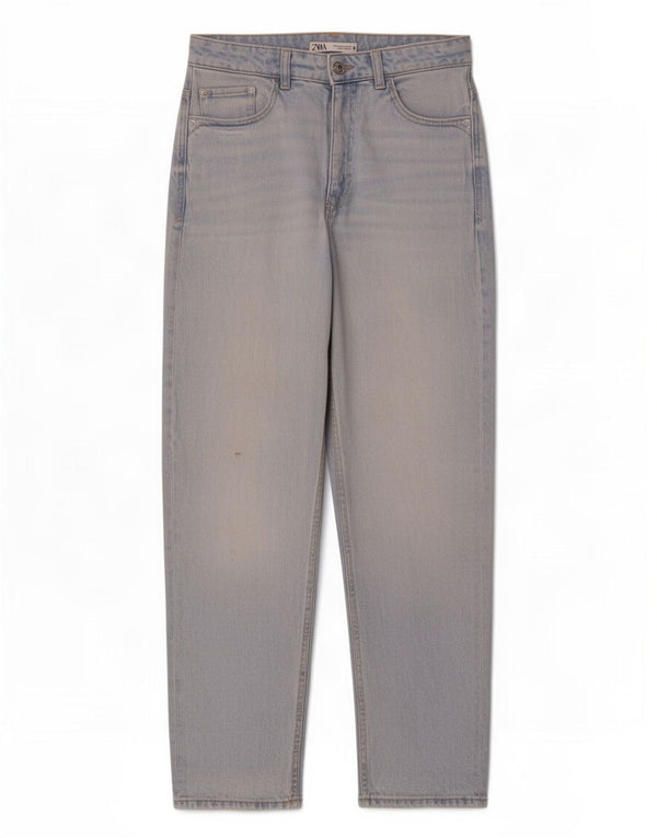 Zara Jean droit taille haute pour femme EU 38 Small W28 L28 Bleu Coton