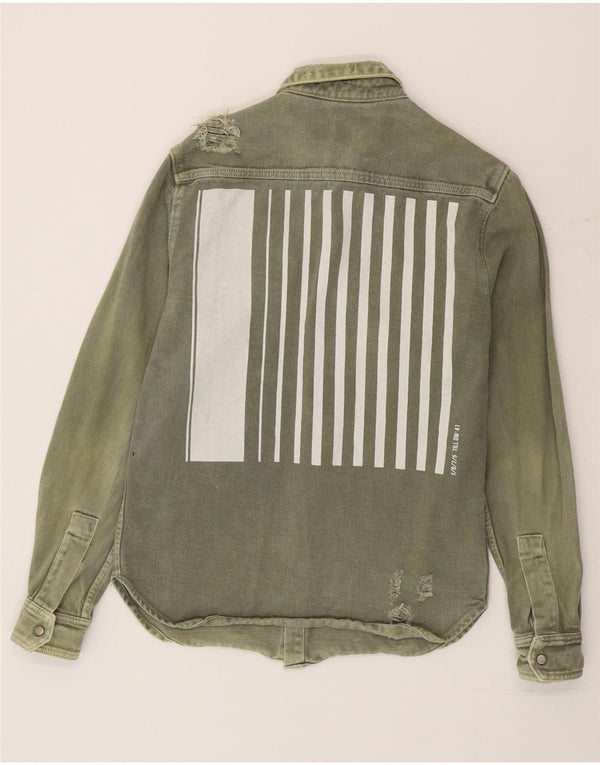 Zara Homme Chemise En Jean Déchiré Graphique Petit Coton Colorblock Vert