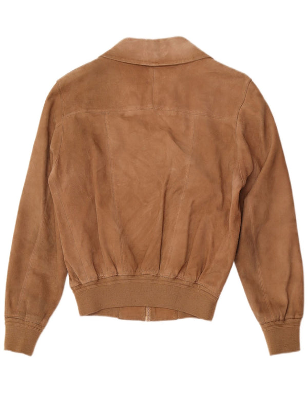 vintage Mens Suede Bomber Jacket UK 36 Petit Cuir Marron Rétro