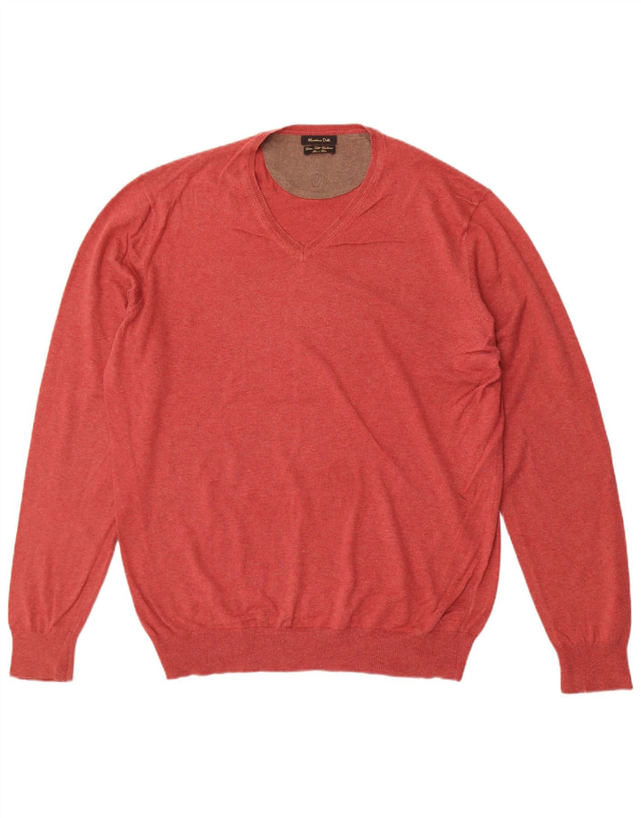 Massimo Dutti Pull Col V Homme XL Rouge Coton