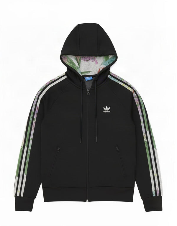 Adidas Womens Graphic Zip Hoodie Sweater UK 10 Small Black Polyester