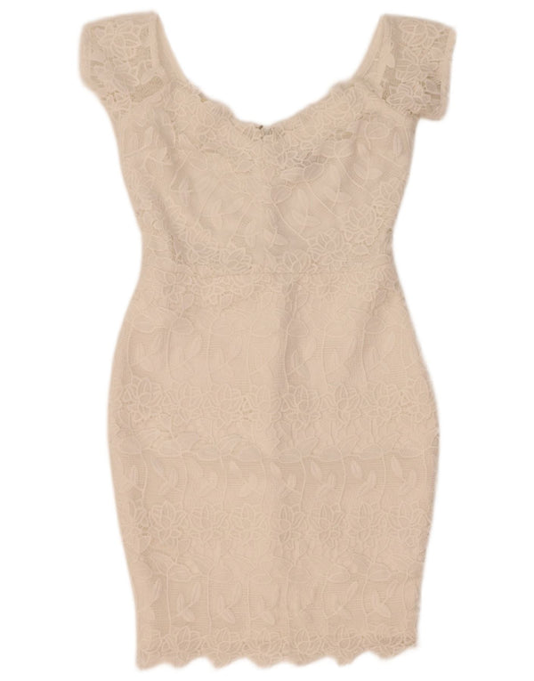 Lipsy Robe moulante en dentelle pour femme UK 42 Medium Blanc Floral Polyester