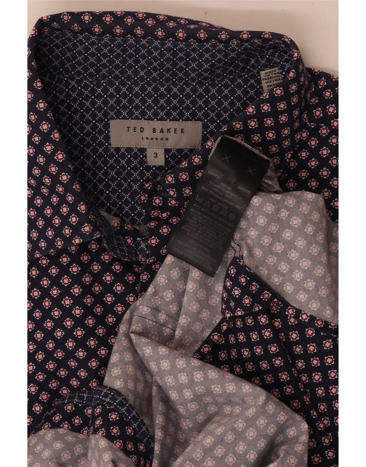 Ted Baker Chemise Homme Taille 3 Coton Floral Bleu Marine Moyen