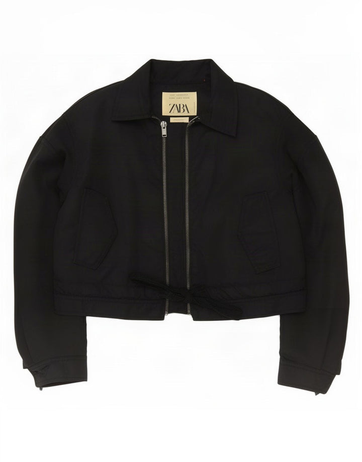 Zara Womens Crop Oversize Bomber Jacket UK 6 XS Noir Polyamide