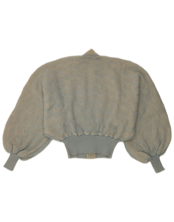 vintage Womens Crop Double Breasted Cardigan Pull UK 16 Grand Bleu