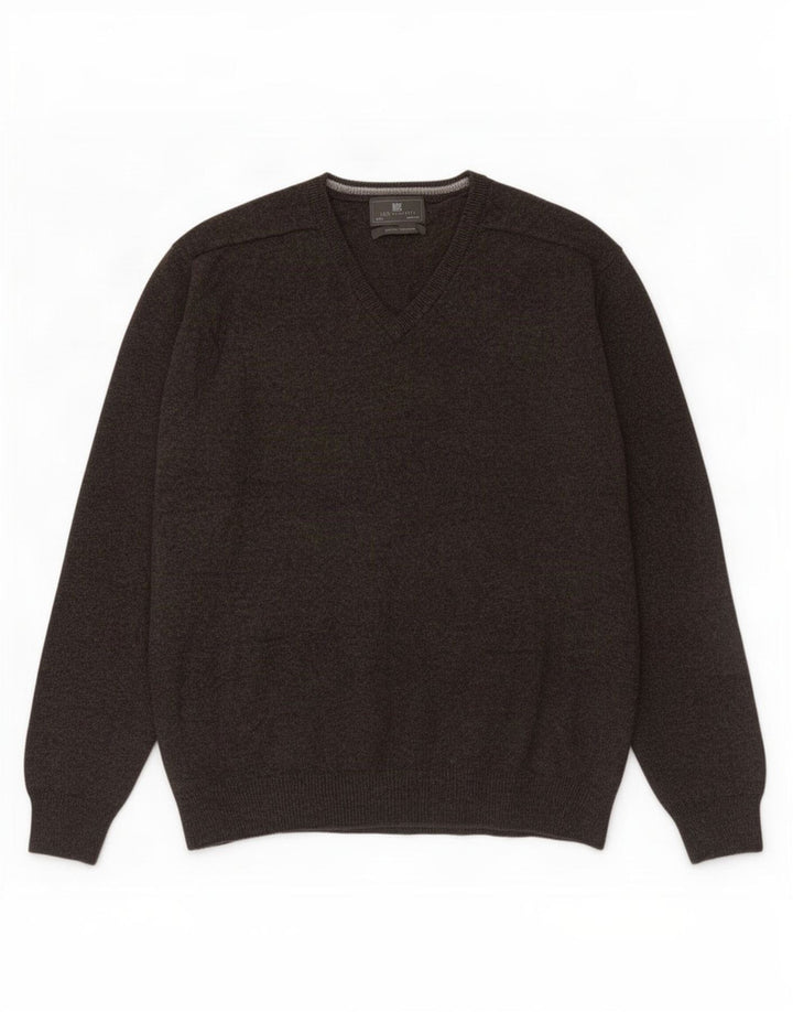 Marks & Spencer Pull coupe classique à col en V pour homme en laine marron 3XL