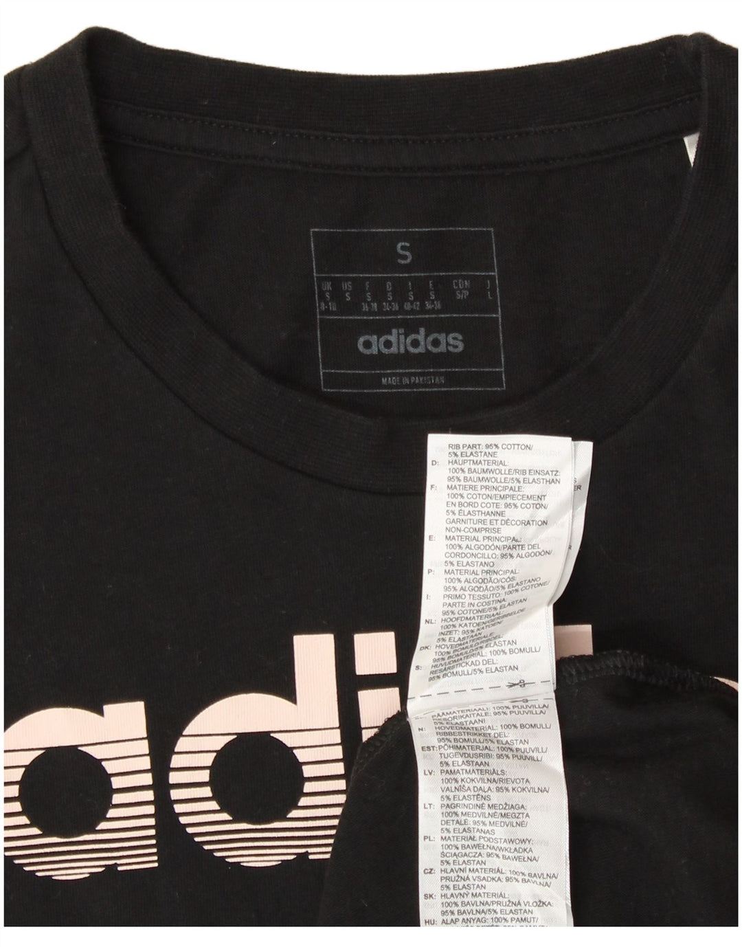 ADIDAS T-shirt graphique pour femme UK 8/10 Petit coton noir