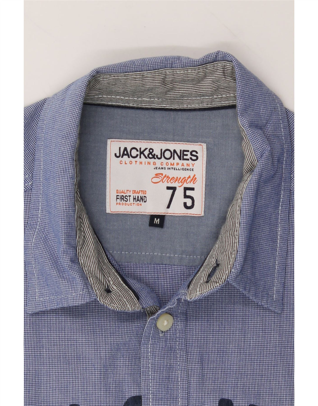 JACK & JONES Mens Graphic Shirt Medium Blue Houndstooth Cotton Vintage Jack & Jones and Second-Hand Jack & Jones from Messina Hembry 
