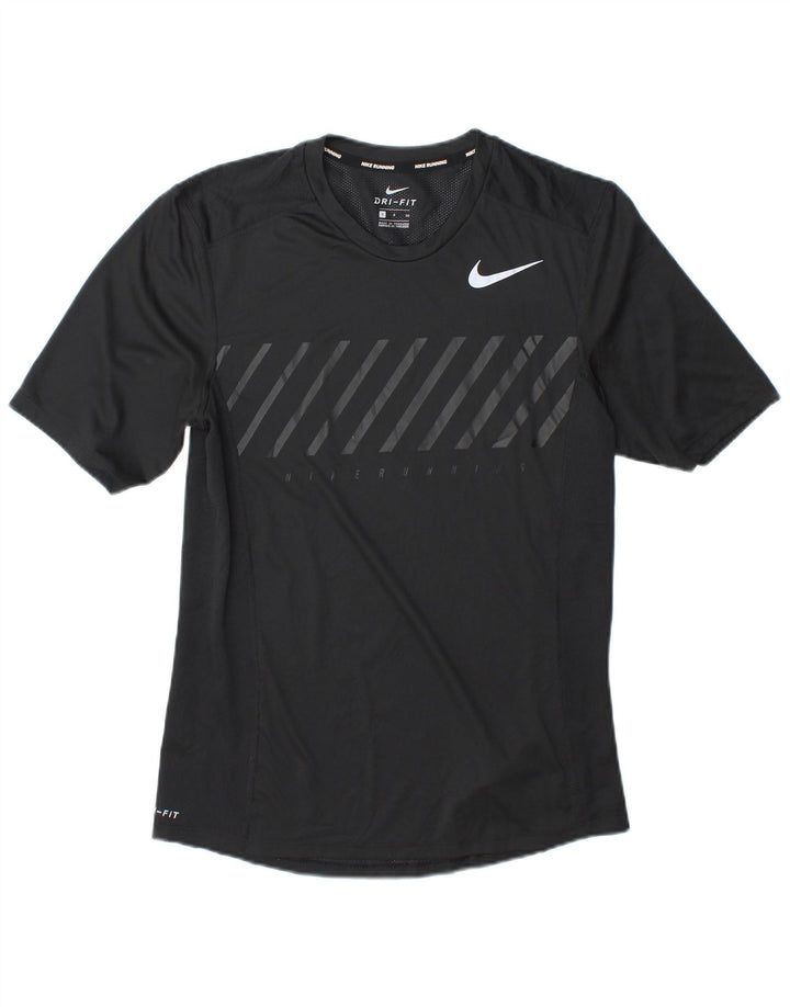 Nike Hommes Dri Fit Running T-Shirt Haut Petit Noir Rayé Polyester